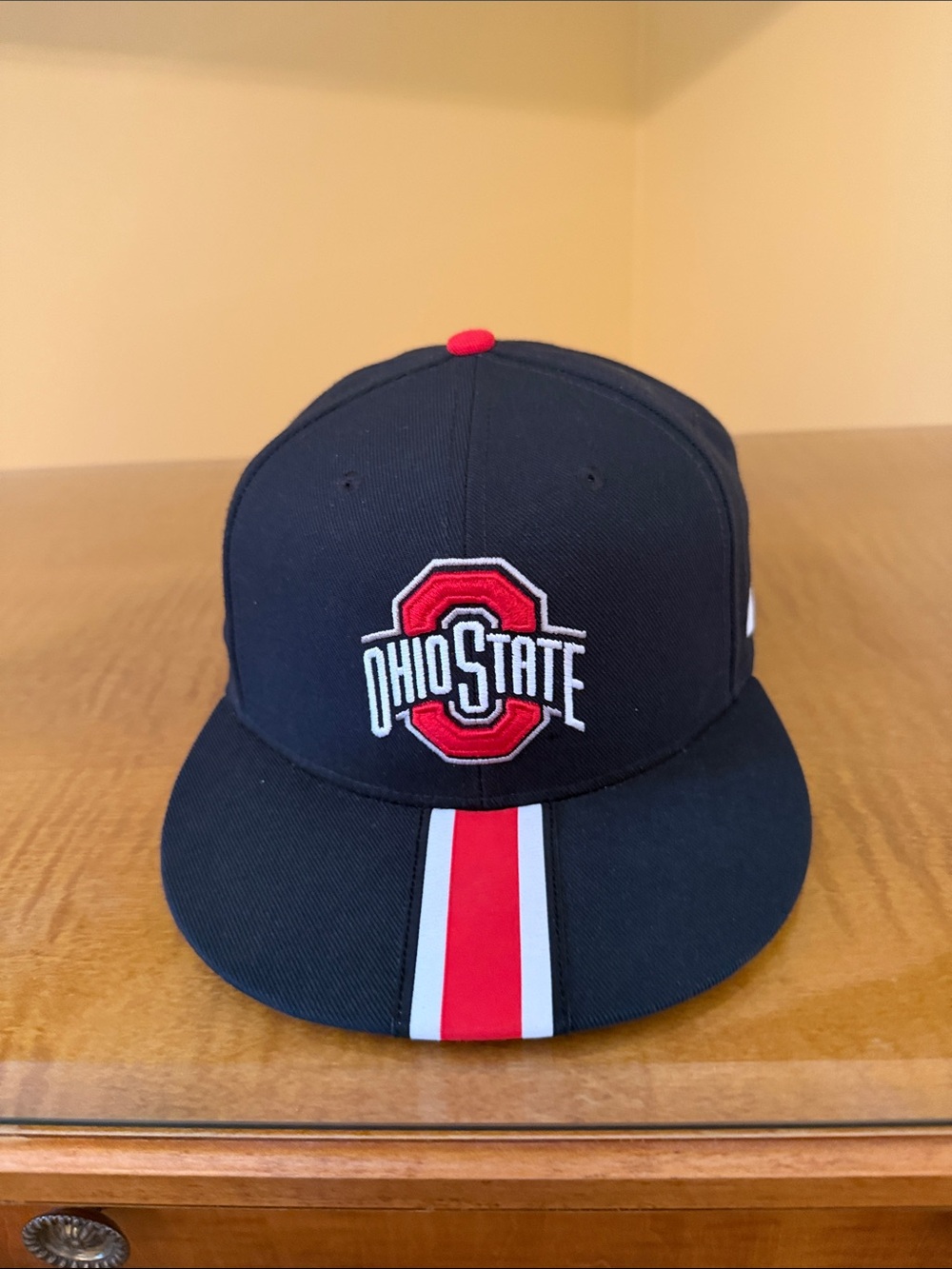 Nike Ohio State Black Snapback Hat with Red & White Stripe
